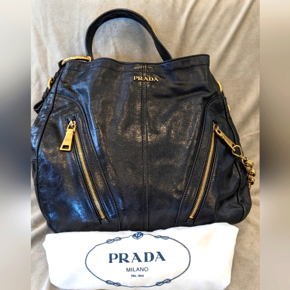 Prada black leather shoulder bag